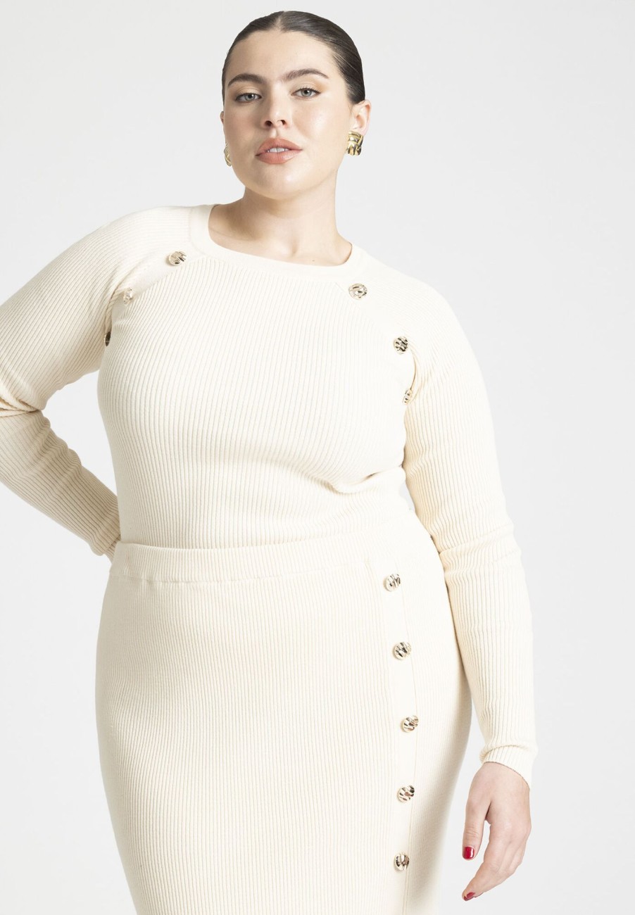 Clearance Button Detail Ribbed Sweater Sweaters & Cardigans