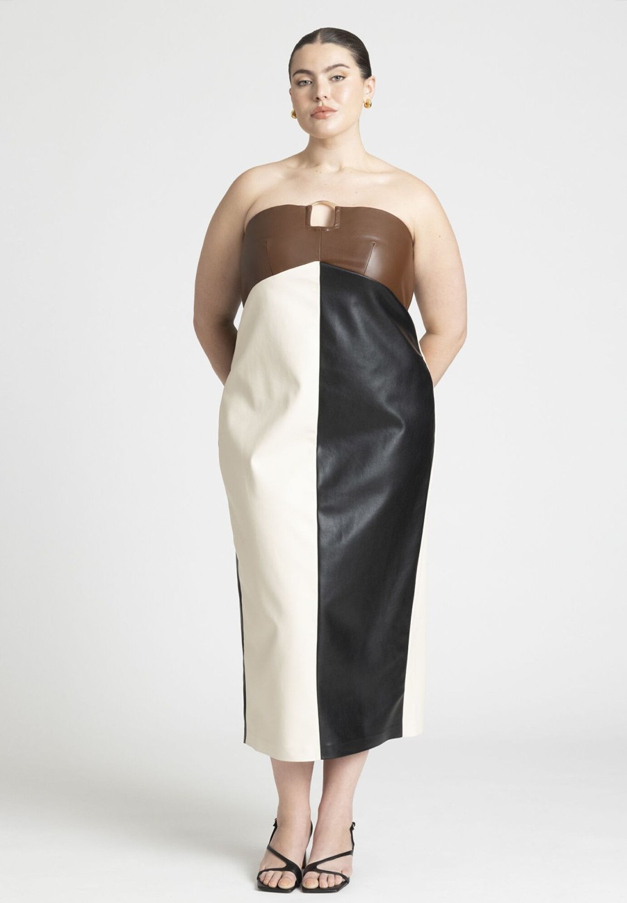 Online Leather Colorblocked Dress White Dresses