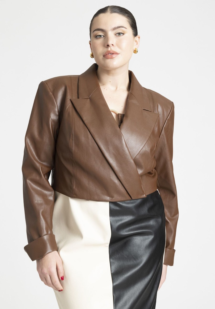 Hot Cropped Faux Leather Jacket Blazers