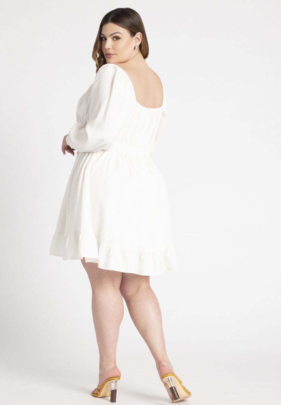 Wholesale Puff Sleeve Linen Mini Dress White Dresses