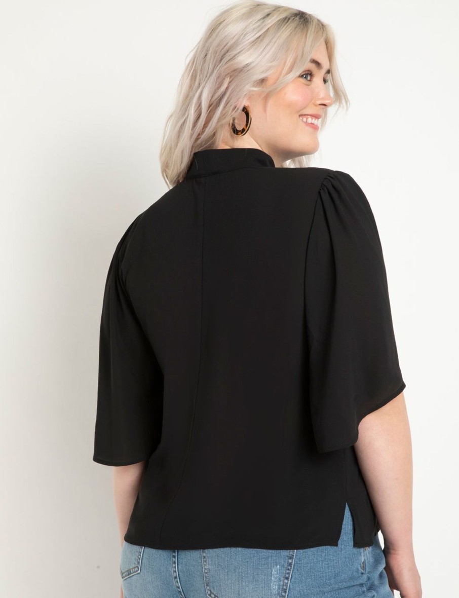 Online Bow Blouse With Flutter Sleeve Tops