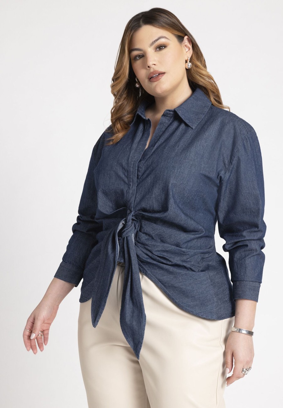 Best Tie Front Collared Blouse Shirts & Blouses