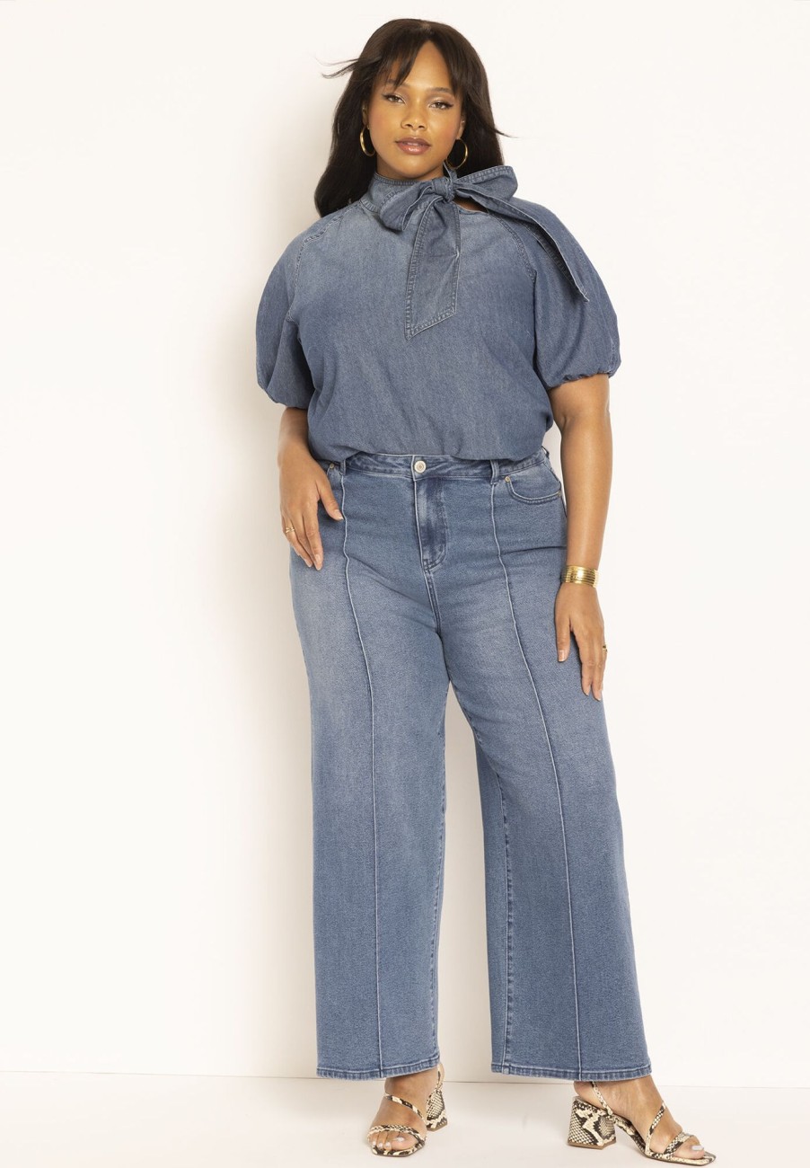 Online Pintuck Detail Flare Leg Jean Flare