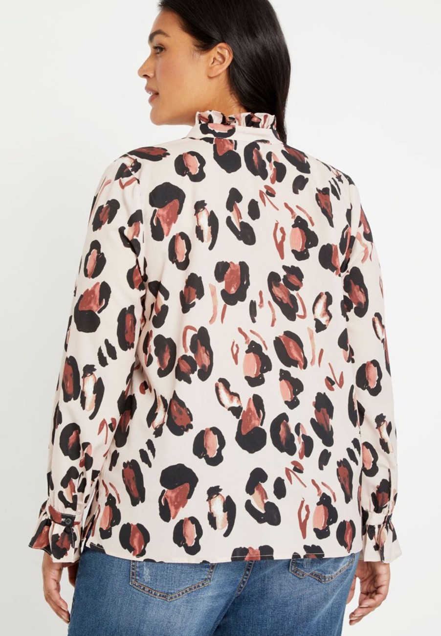 Best Printed Button Down Shirt With Ruffle Neck Tops