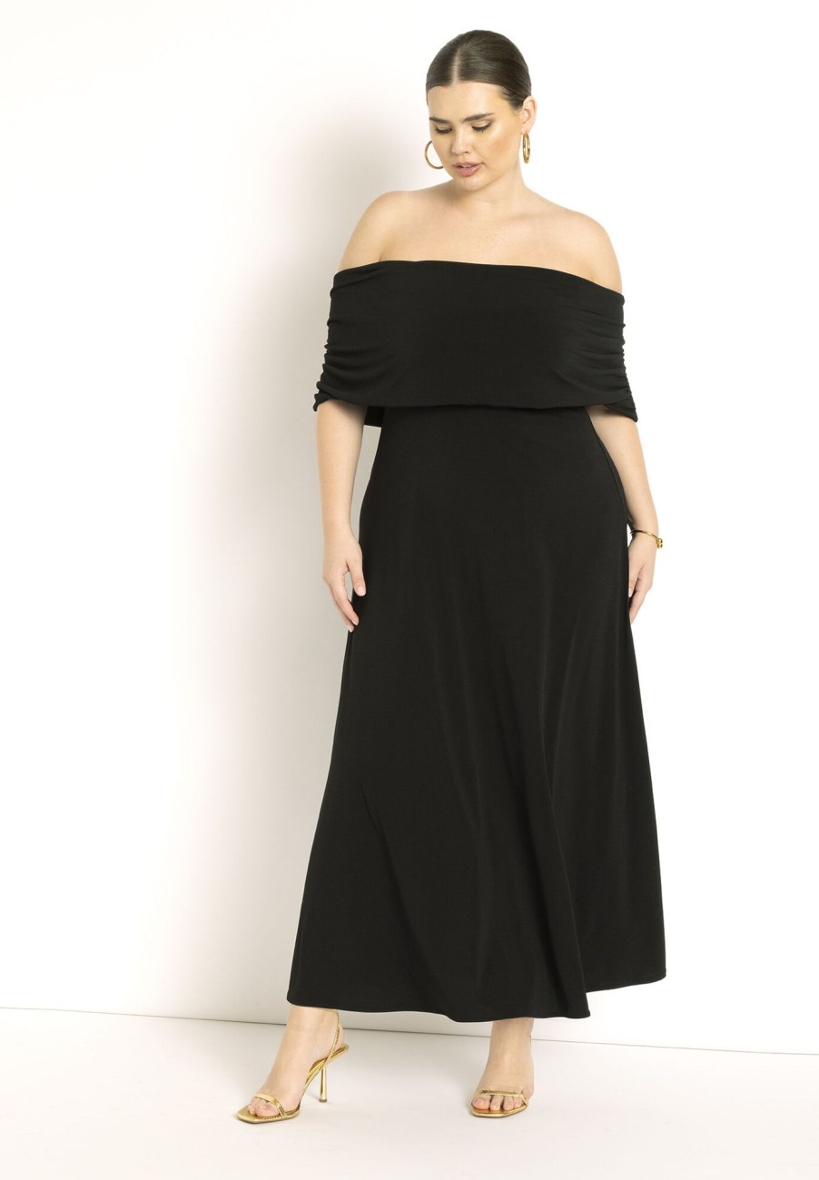 Wholesale Off The Shoulder Knit Maxi Dress Black Dresses