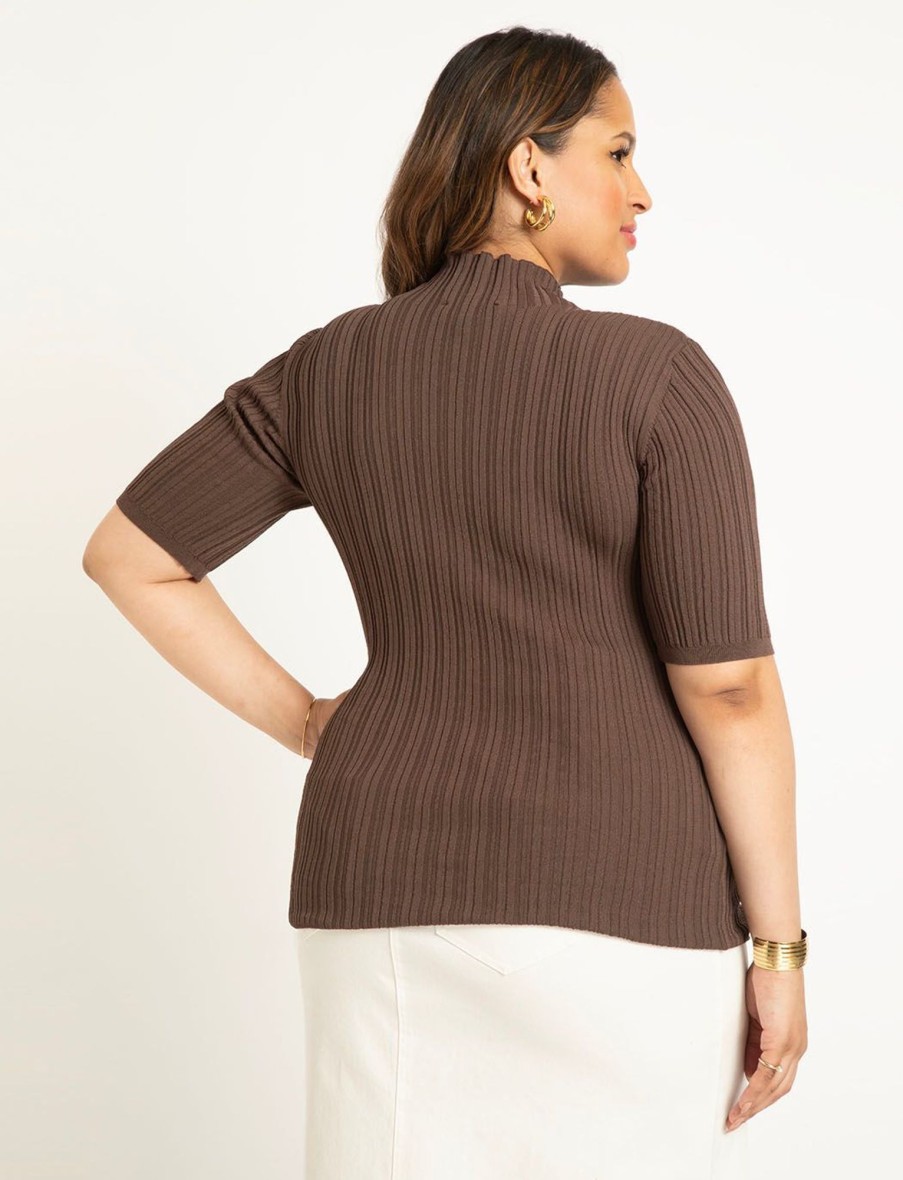 New Sleek Funnel Neck Elbow Sleeve Sweater Layering Tops