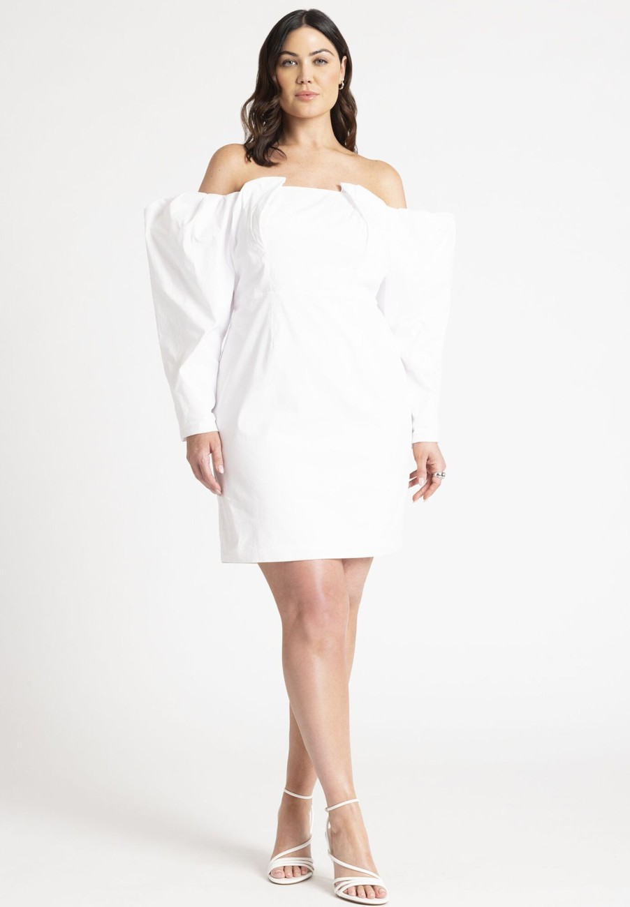 Clearance Mutton Sleeve Mini Dress White Dresses