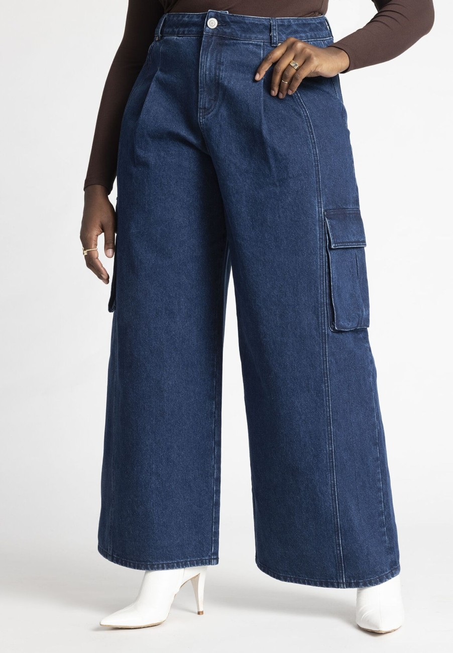 New Wide Leg Cargo Jean Dark Wash