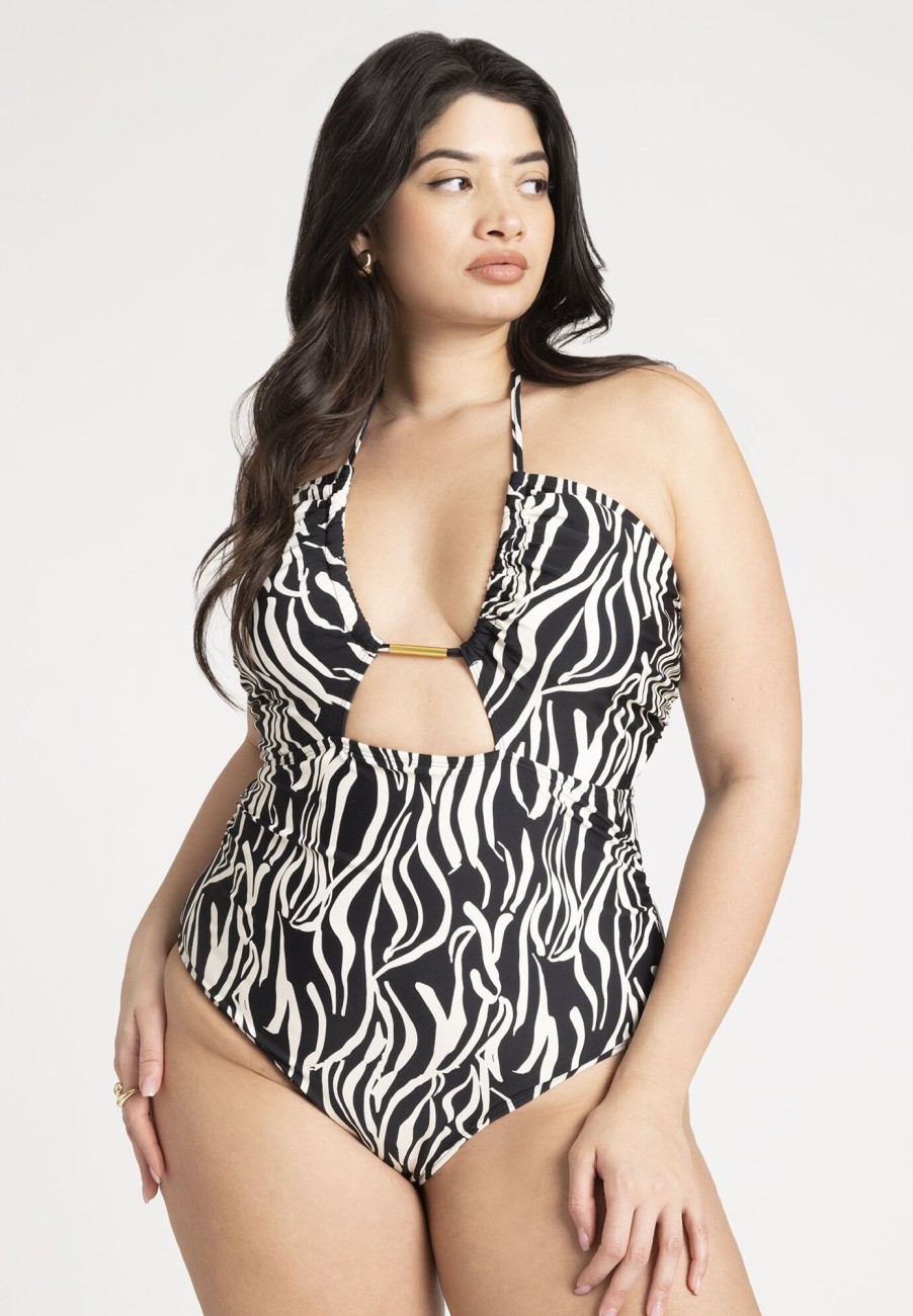 Online Halter Neck Ruched One Piece One Piece Swimsuits