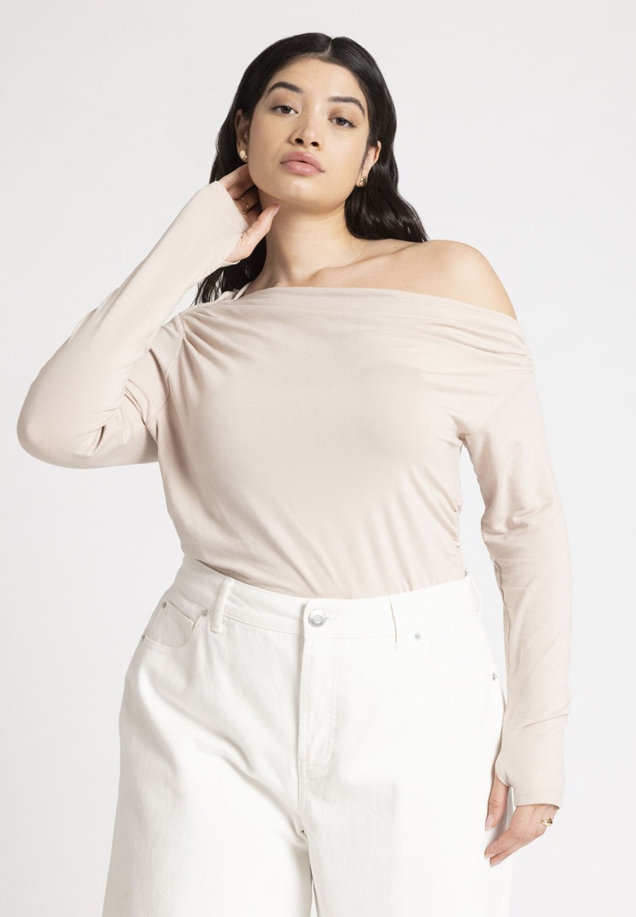 Hot One Shoulder Tee With Ruching Knitwear