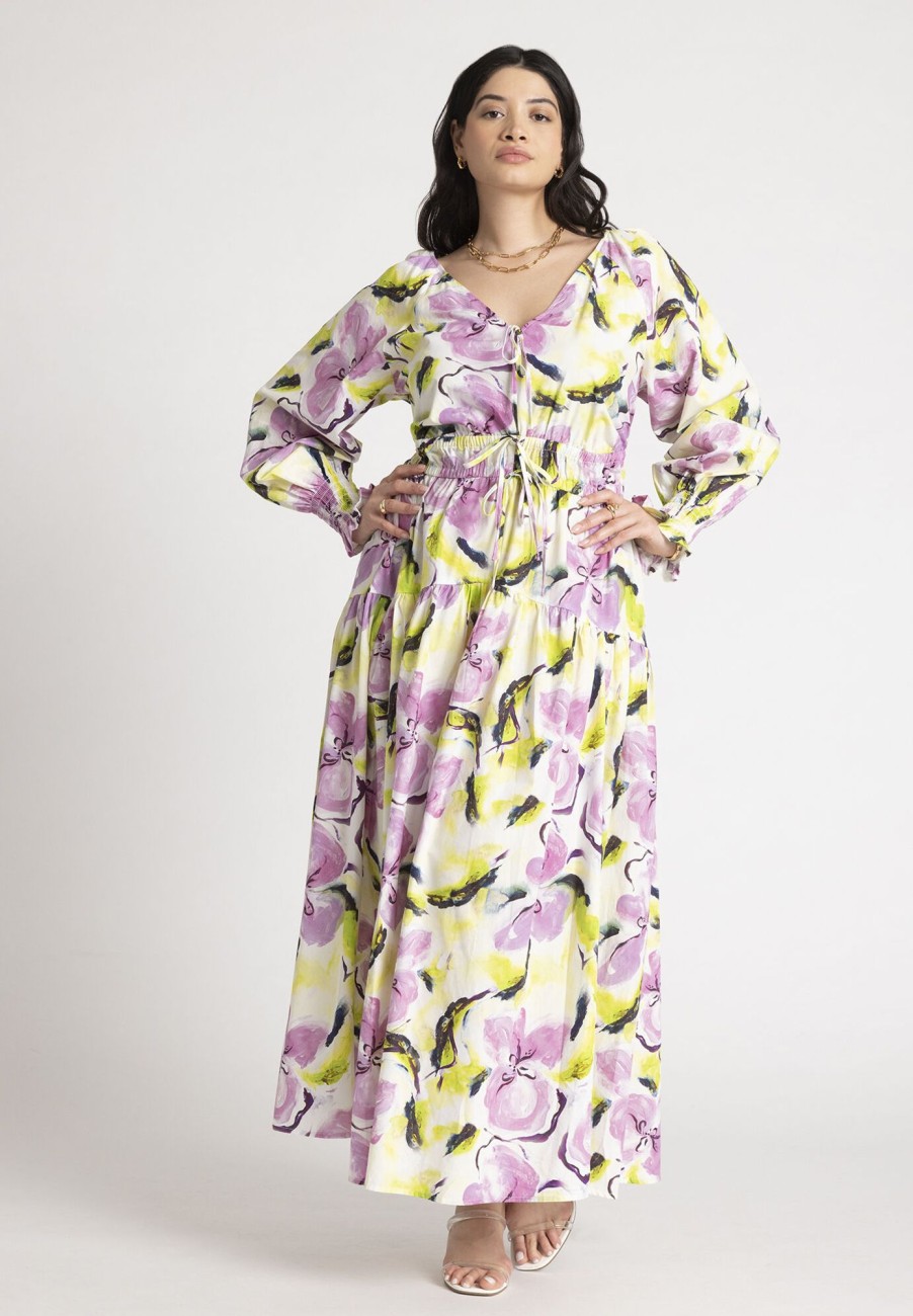 Clearance Printed V Neck Maxi Dress Maxi Dresses