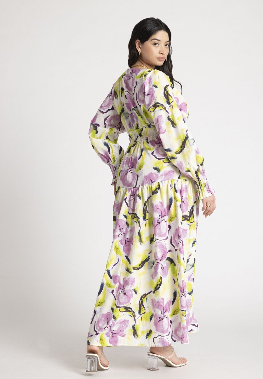 Clearance Printed V Neck Maxi Dress Maxi Dresses