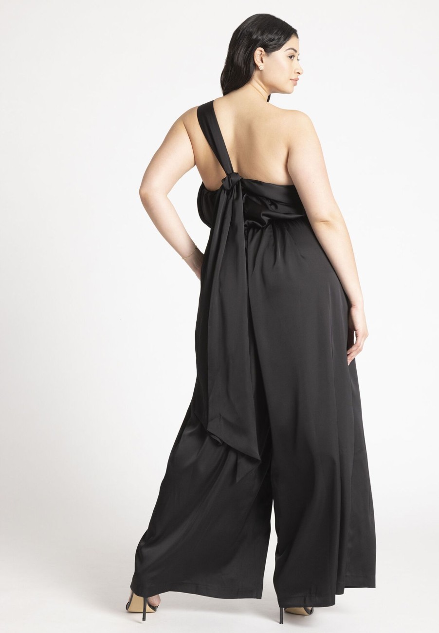 Hot Tie Detail Satin Jumpsuit Black Dresses