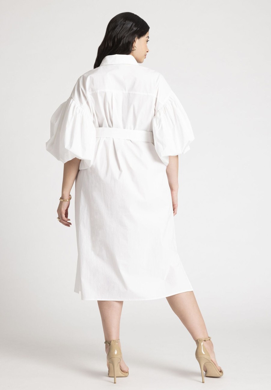 Clearance Balloon Sleeve Shirt Dress White Dresses