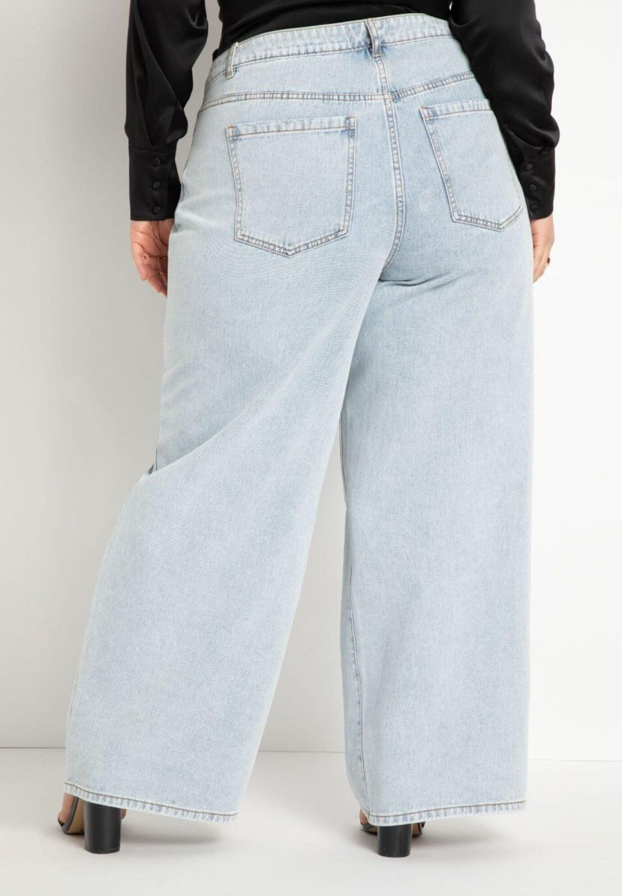 Hot Wide Leg Distressed Jeans Light Wash