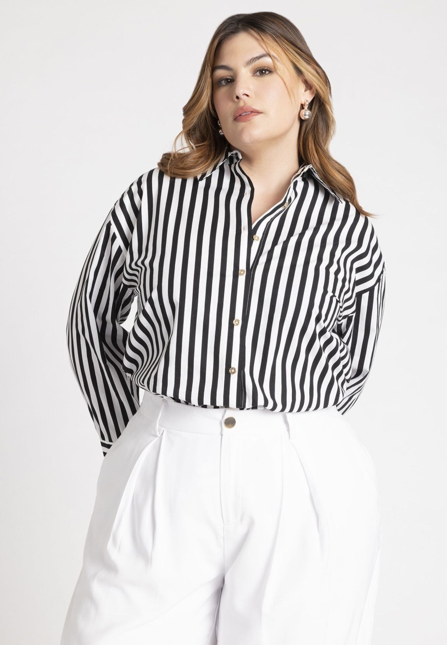 Online Preppy Striped Button Down Shirts & Blouses