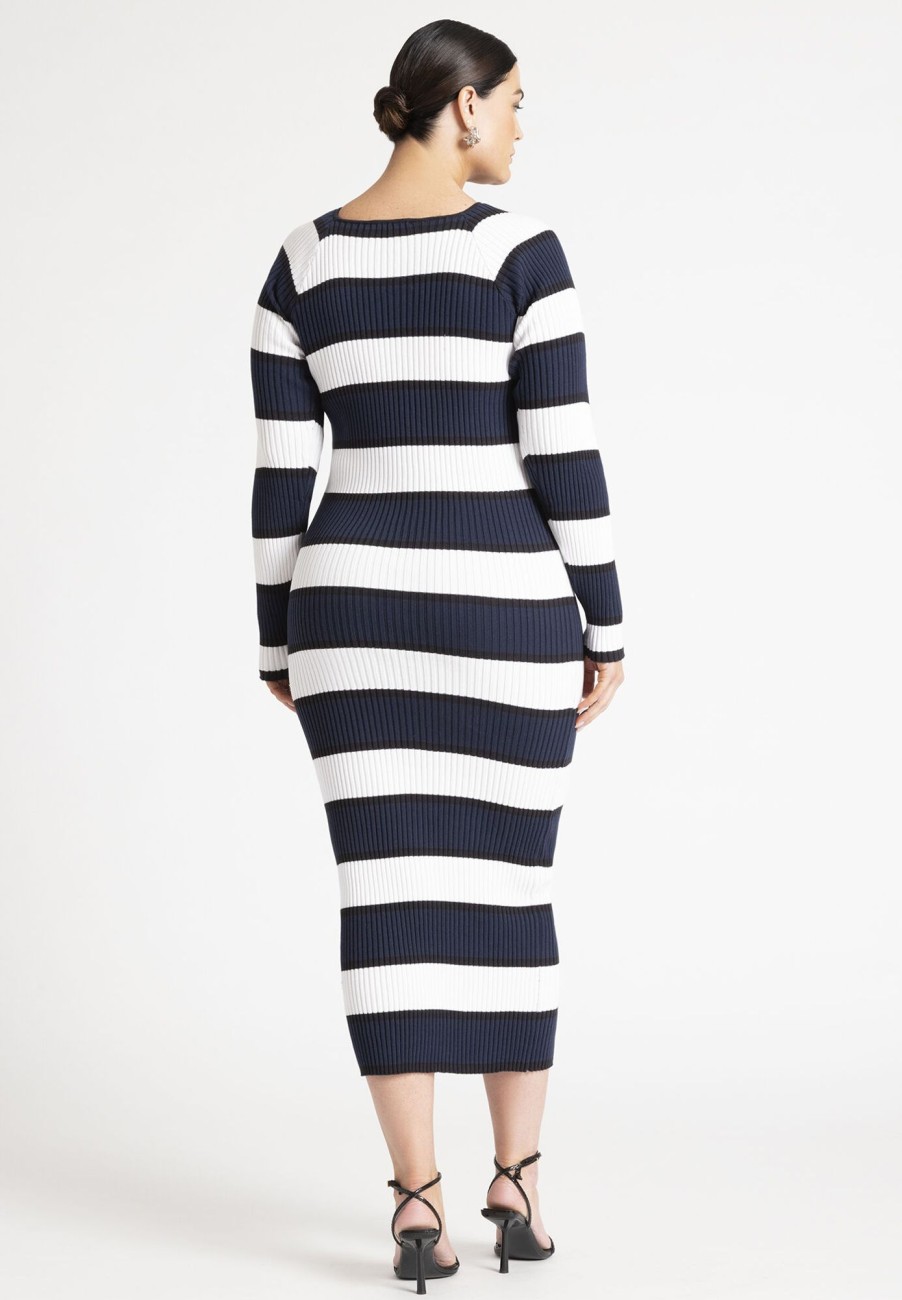 Hot Striped Sweater Dress Midi Dresses