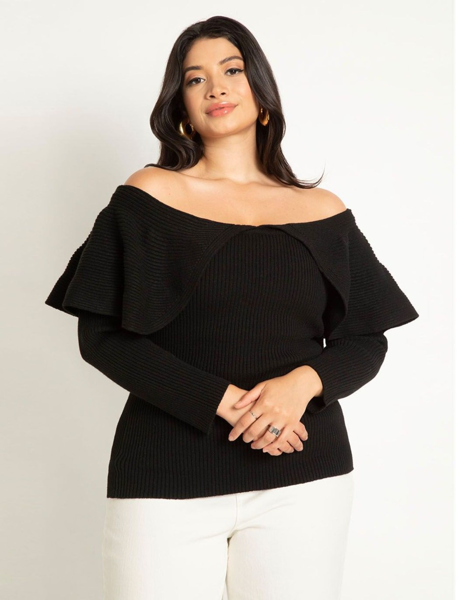 Best Off The Shoulder Sweater With Flounce Sweaters & Cardigans