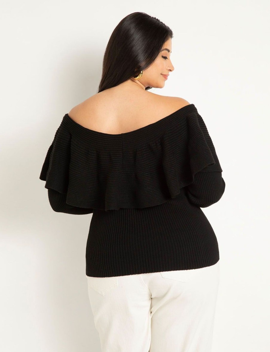 Best Off The Shoulder Sweater With Flounce Sweaters & Cardigans