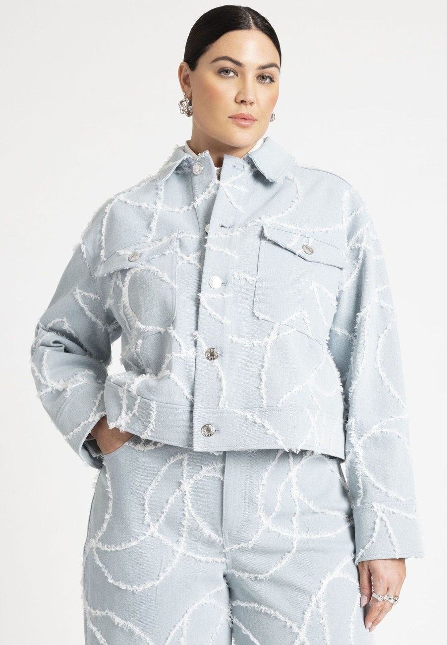 Online Distressed Embroidered Denim Jacket Jackets