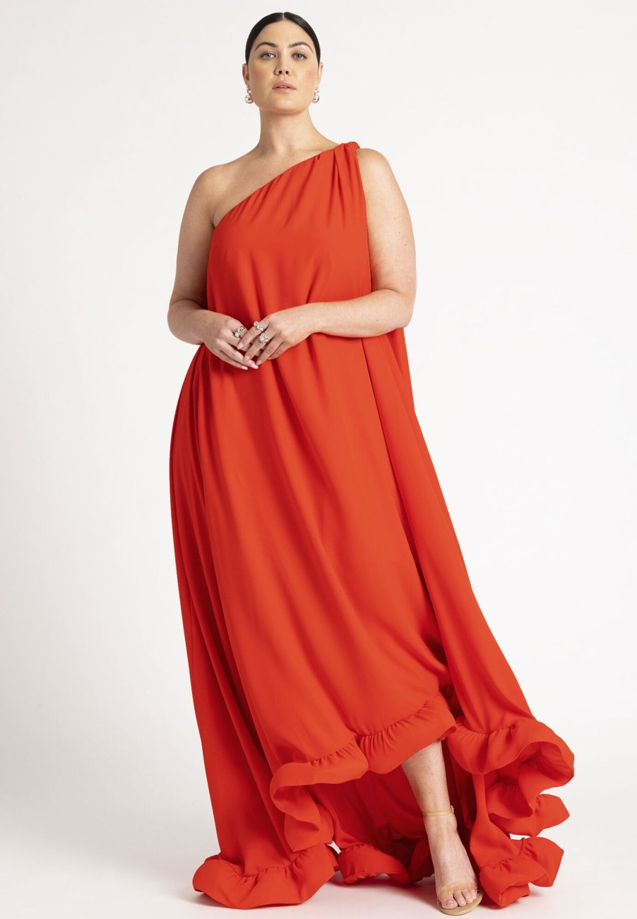 Online Dramatic Ruffle Gown Maxi Dresses