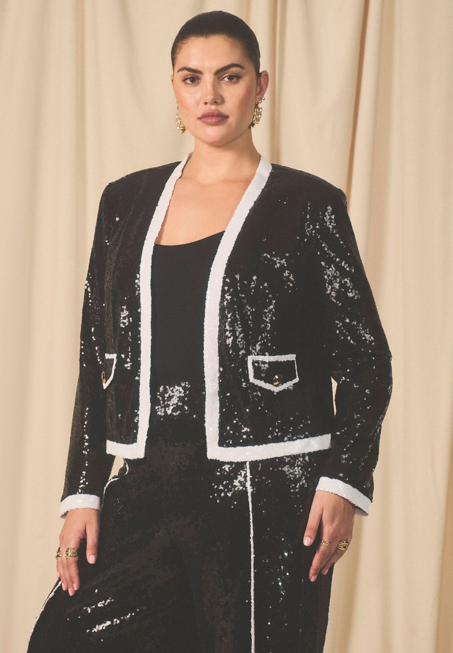 Best Sequin Jacket With Contrast Trim Blazers