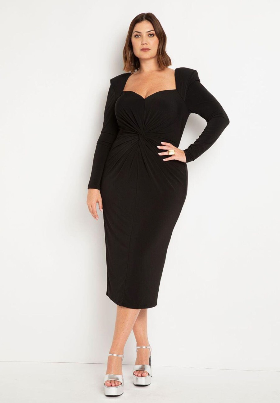 Best Twist Bodice Fitted Dress Black Dresses