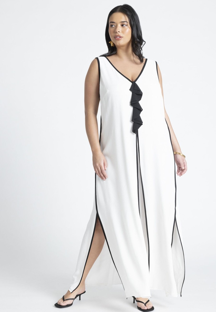 Hot V Neck Gauze Maxi Dress White Dresses