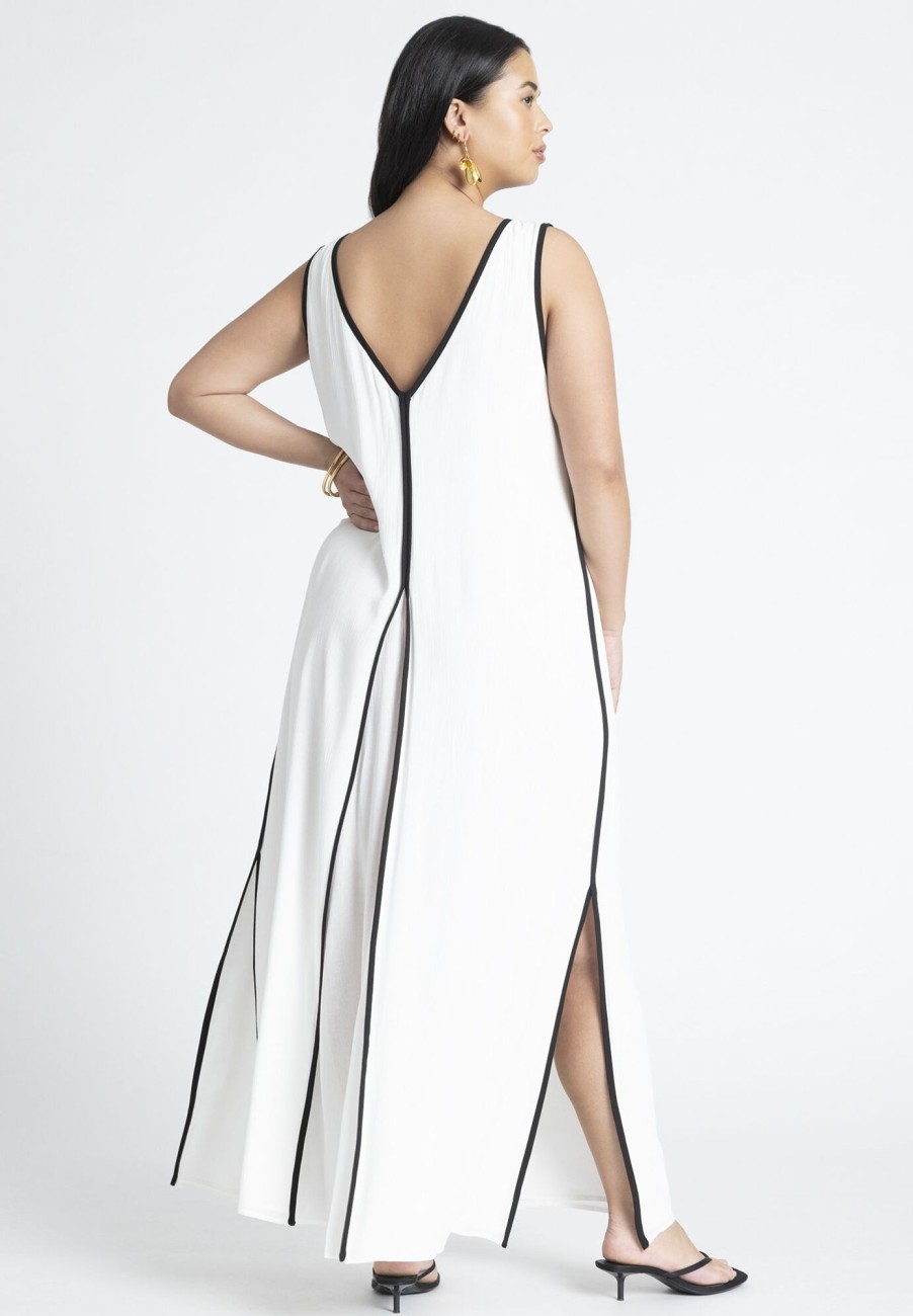 Hot V Neck Gauze Maxi Dress White Dresses