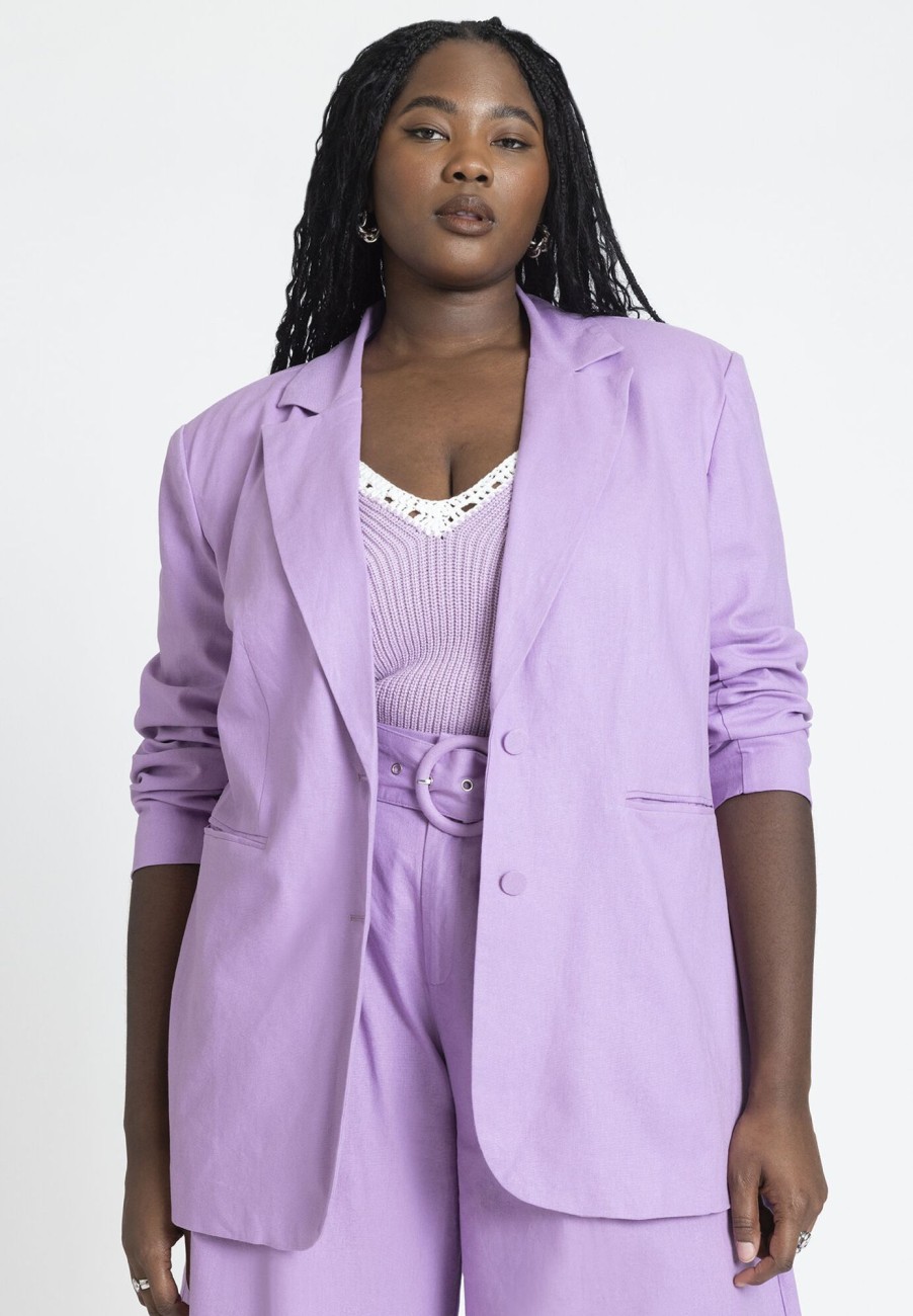 Online Oversized Strong Shoulder Linen Blazer Blazers