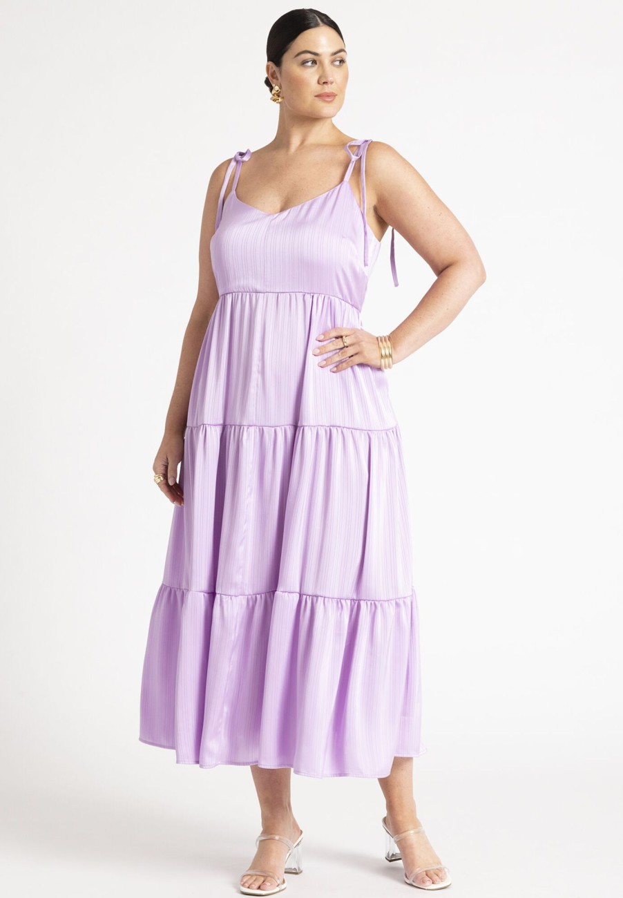 Clearance Tiered Satin Maxi Dress Date Night Dresses