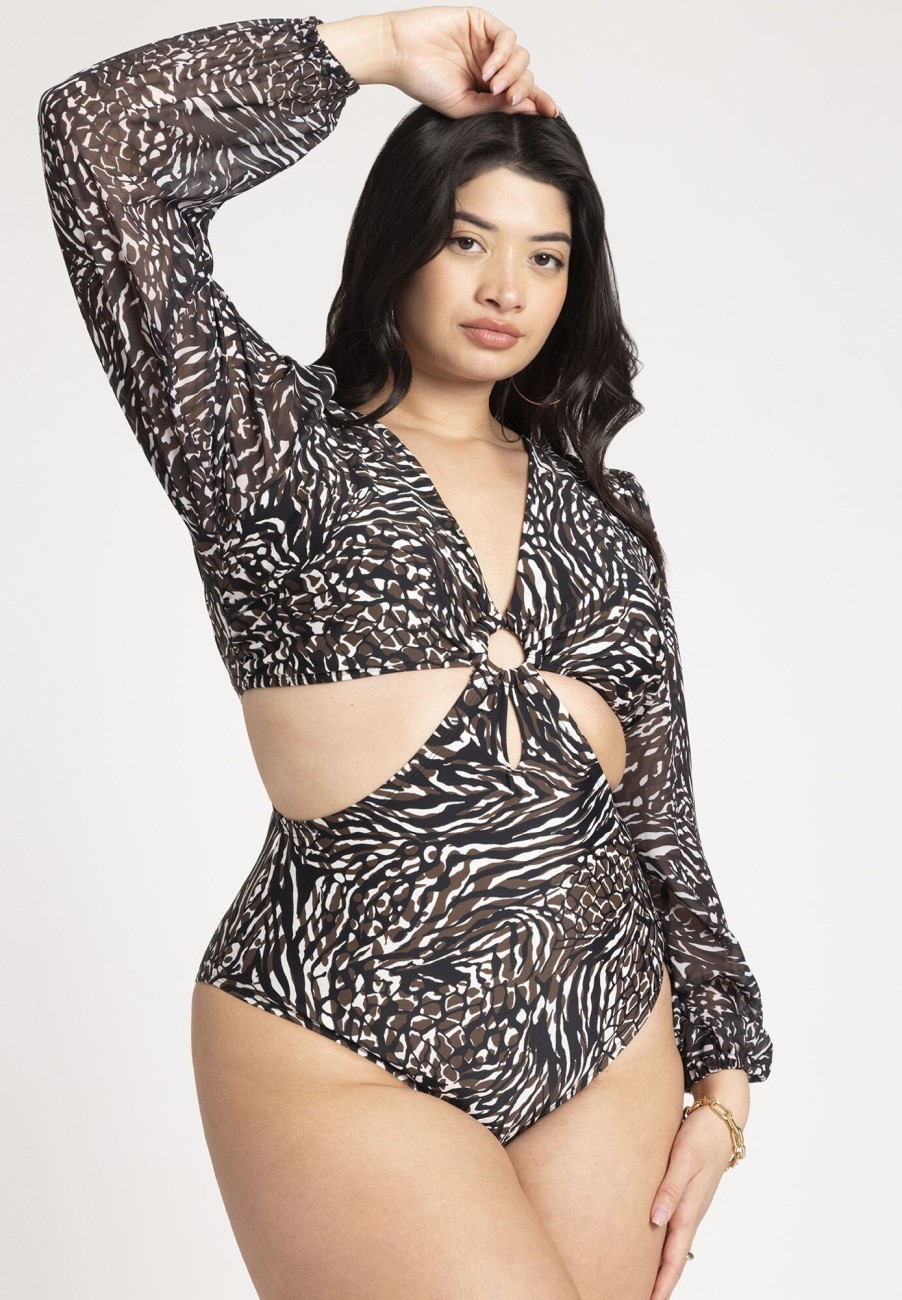 New Front Cut Out Mix Media One Piece One Piece Swimsuits