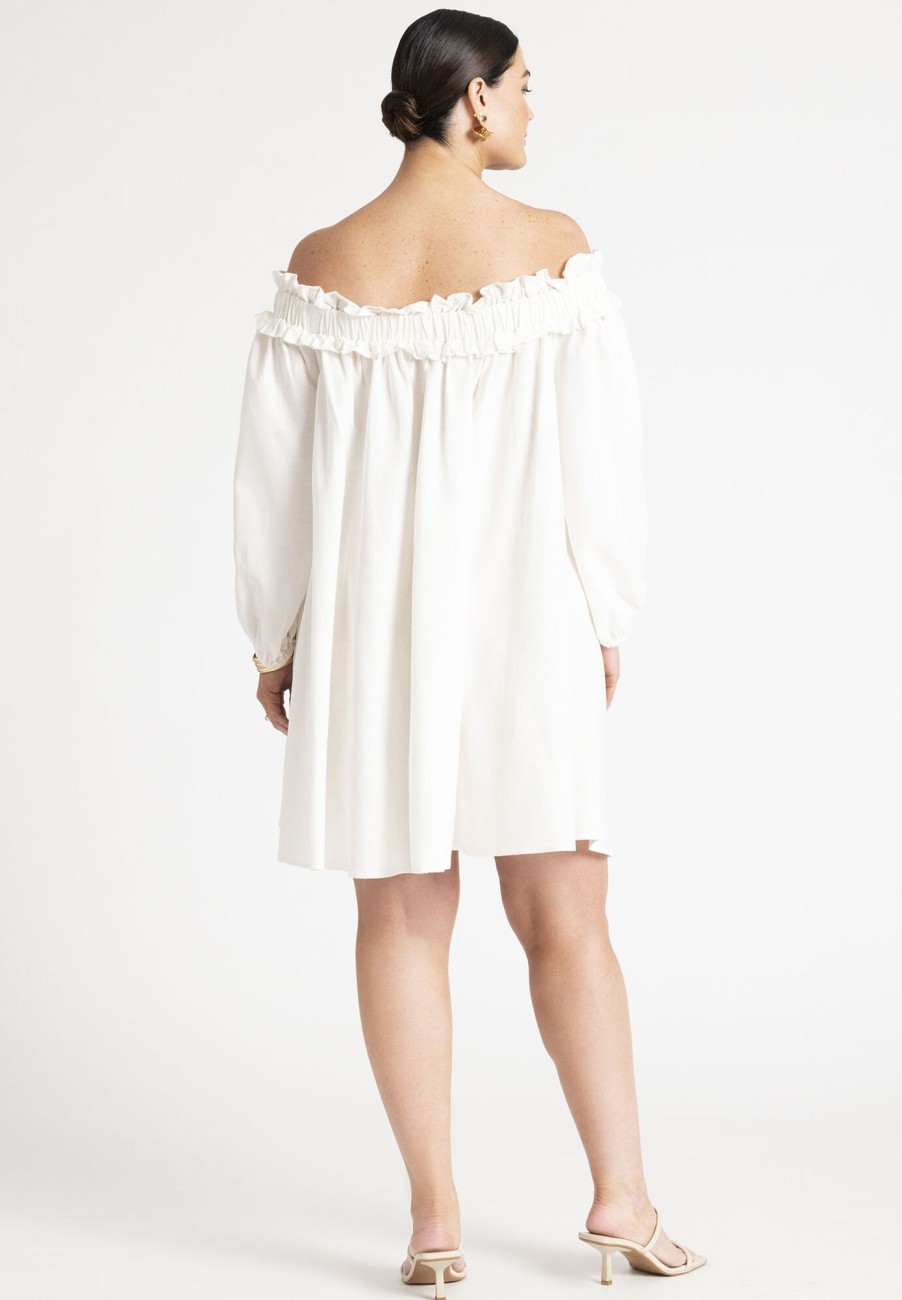 New Ruffle Neckline Mini Dress White Dresses