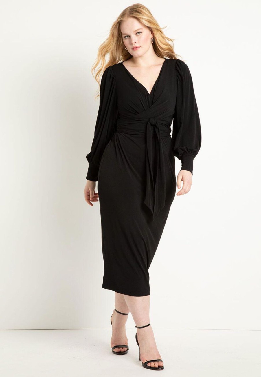 Online Cross Front Midi Dress Black Dresses